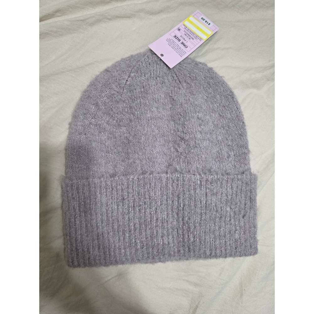Wild Fable Lavender Purple Fuzzy Knit Beanie Hat Wool Blend NWT